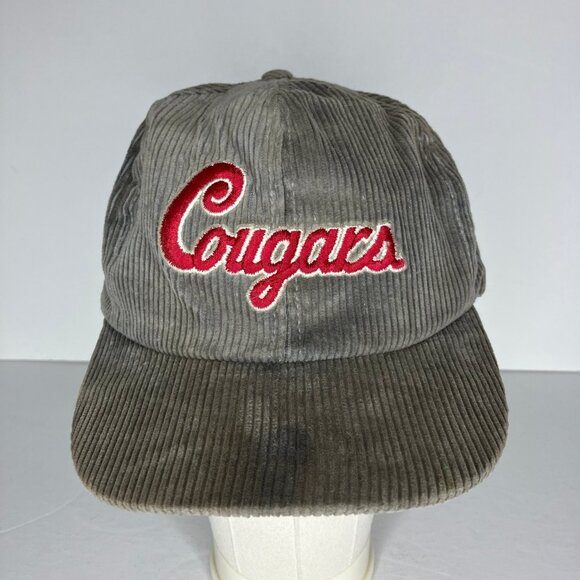 Vintage Cougars WSU Corduroy Gray Red Embroidered Script Hat Washington